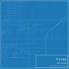 Blueprint US city map of Tulsa, Oklahoma.