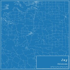 Blueprint US city map of Jay, Oklahoma.