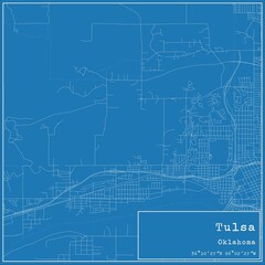 Blueprint US city map of Tulsa, Oklahoma.