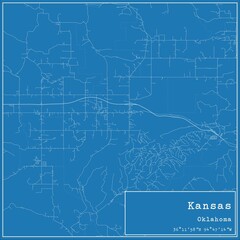 Blueprint US city map of Kansas, Oklahoma.