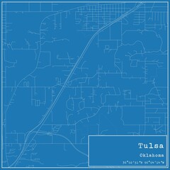 Blueprint US city map of Tulsa, Oklahoma.