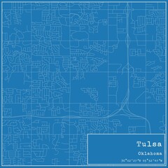 Blueprint US city map of Tulsa, Oklahoma.