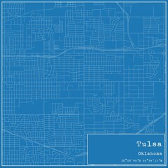 Blueprint US city map of Tulsa, Oklahoma.