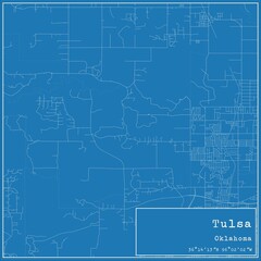 Blueprint US city map of Tulsa, Oklahoma.