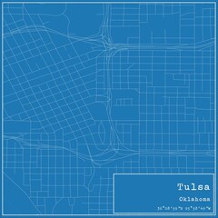 Blueprint US city map of Tulsa, Oklahoma.