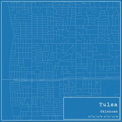 Blueprint US city map of Tulsa, Oklahoma.