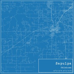 Blueprint US city map of Sapulpa, Oklahoma.