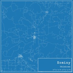 Blueprint US city map of Hominy, Oklahoma.