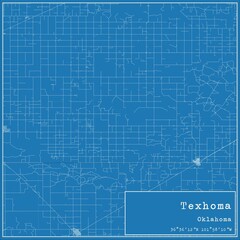 Blueprint US city map of Texhoma, Oklahoma.