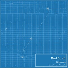 Blueprint US city map of Medford, Oklahoma.