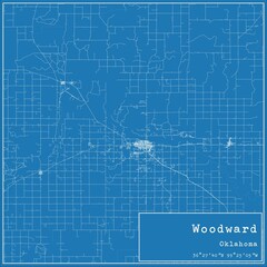 Blueprint US city map of Woodward, Oklahoma.