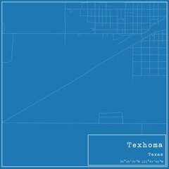 Blueprint US city map of Texhoma, Texas.