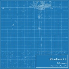 Blueprint US city map of Waukomis, Oklahoma.