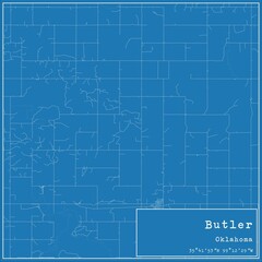 Fototapeta premium Blueprint US city map of Butler, Oklahoma.