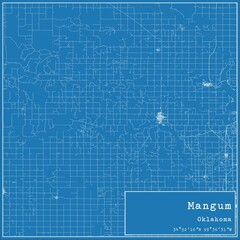 Blueprint US city map of Mangum, Oklahoma.