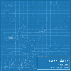 Blueprint US city map of Lone Wolf, Oklahoma.