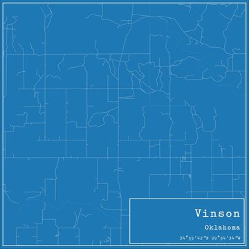 Blueprint US city map of Vinson, Oklahoma.