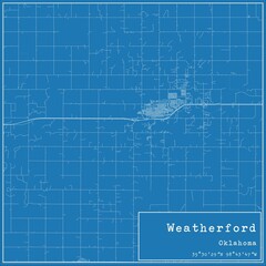 Blueprint US city map of Weatherford, Oklahoma.