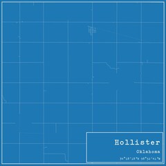 Blueprint US city map of Hollister, Oklahoma.