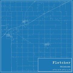 Blueprint US city map of Fletcher, Oklahoma.