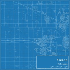 Blueprint US city map of Yukon, Oklahoma.