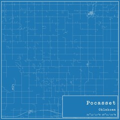 Blueprint US city map of Pocasset, Oklahoma.