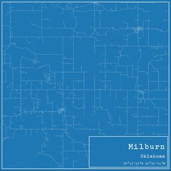 Blueprint US city map of Milburn, Oklahoma.