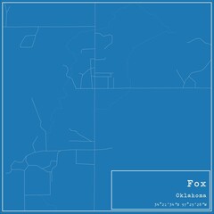 Blueprint US city map of Fox, Oklahoma.