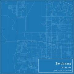 Fototapeta premium Blueprint US city map of Bethany, Oklahoma.