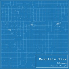 Blueprint US city map of Mountain View, Oklahoma.