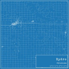 Blueprint US city map of Hydro, Oklahoma.