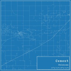Blueprint US city map of Cement, Oklahoma.