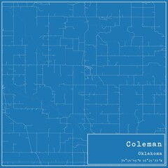 Fototapeta premium Blueprint US city map of Coleman, Oklahoma.