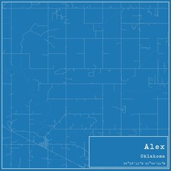 Blueprint US city map of Alex, Oklahoma.