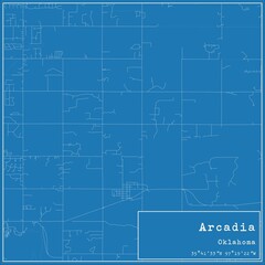 Blueprint US city map of Arcadia, Oklahoma.