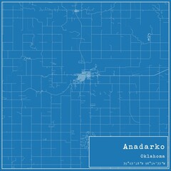 Blueprint US city map of Anadarko, Oklahoma.