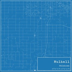 Blueprint US city map of Mulhall, Oklahoma.