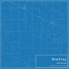 Obraz premium Blueprint US city map of Bradley, Oklahoma.