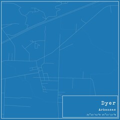 Blueprint US city map of Dyer, Arkansas.