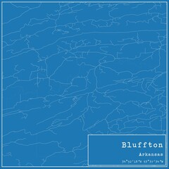 Blueprint US city map of Bluffton, Arkansas.