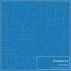 Blueprint US city map of Summers, Arkansas.