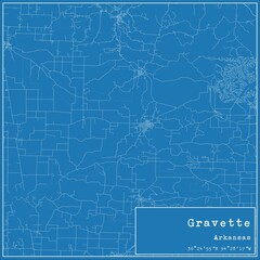 Blueprint US city map of Gravette, Arkansas.