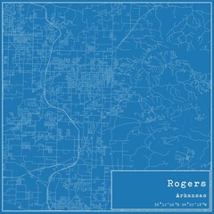 Blueprint US city map of Rogers, Arkansas.