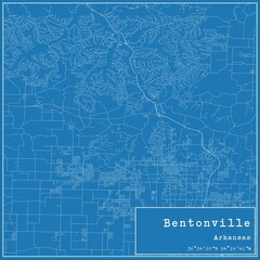 Blueprint US city map of Bentonville, Arkansas.