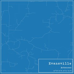 Obraz premium Blueprint US city map of Evansville, Arkansas.