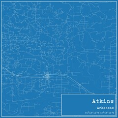 Blueprint US city map of Atkins, Arkansas.