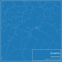 Obraz premium Blueprint US city map of Combs, Arkansas.