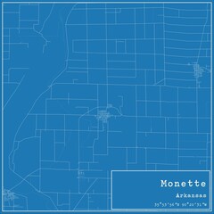 Blueprint US city map of Monette, Arkansas.