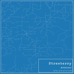 Blueprint US city map of Strawberry, Arkansas.