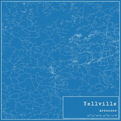 Blueprint US city map of Yellville, Arkansas.